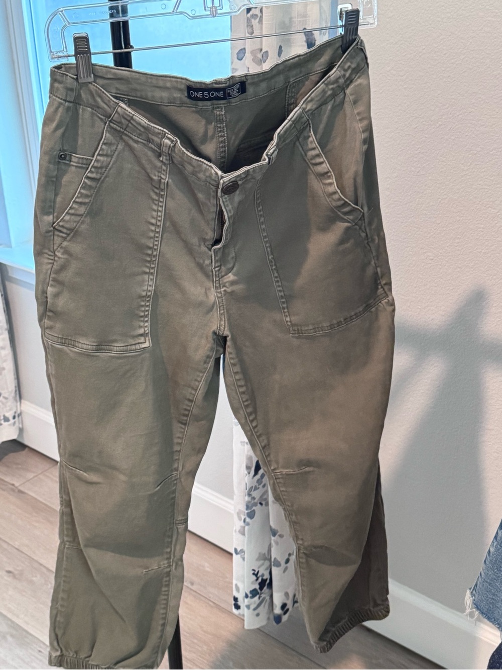 one 5 one Olive Green Cargo Pants with Utility Pockets